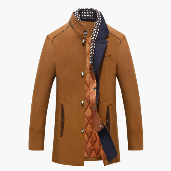 Men's Slim Fit Mid-Length Pea Coat with Removable Collar – Modern Sophisticated Outerwear for Events and Everyday Style