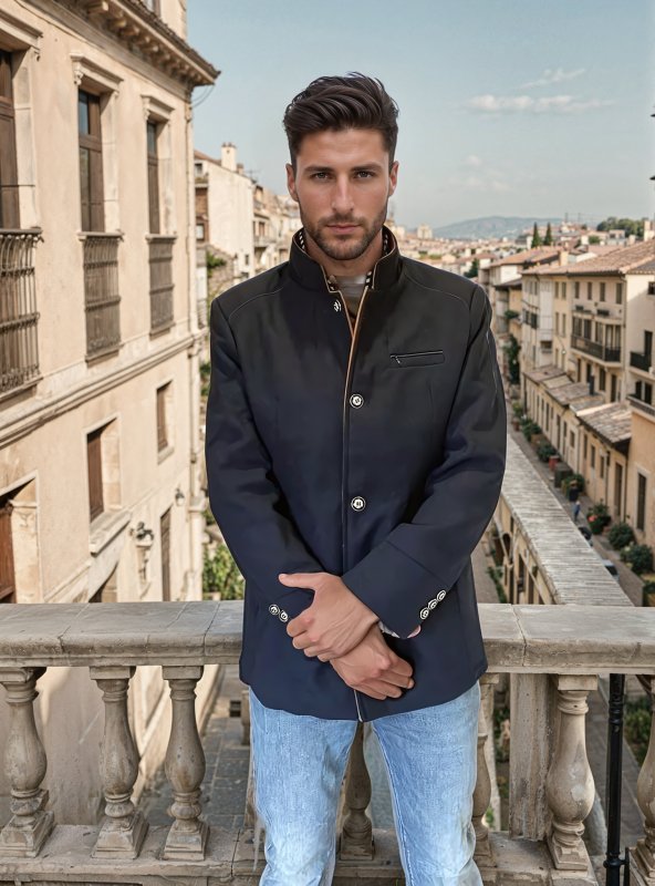 Men's Slim Fit Mid-Length Pea Coat with Removable Collar – Modern Sophisticated Outerwear for Events and Everyday Style