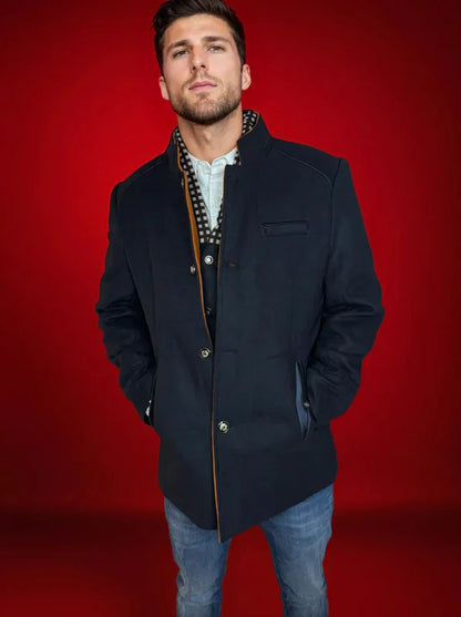 Men's Slim Fit Mid-Length Pea Coat with Removable Collar – Modern Sophisticated Outerwear for Events and Everyday Style