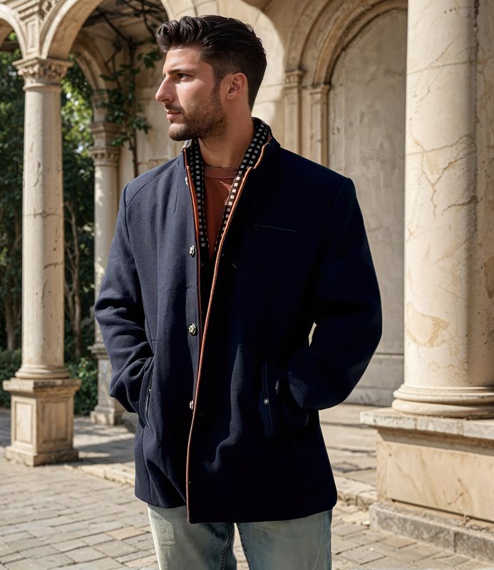 Men's Slim Fit Mid-Length Pea Coat with Removable Collar – Modern Sophisticated Outerwear for Events and Everyday Style