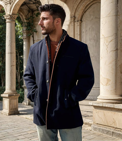 Men's Slim Fit Mid-Length Pea Coat with Removable Collar – Modern Sophisticated Outerwear for Events and Everyday Style