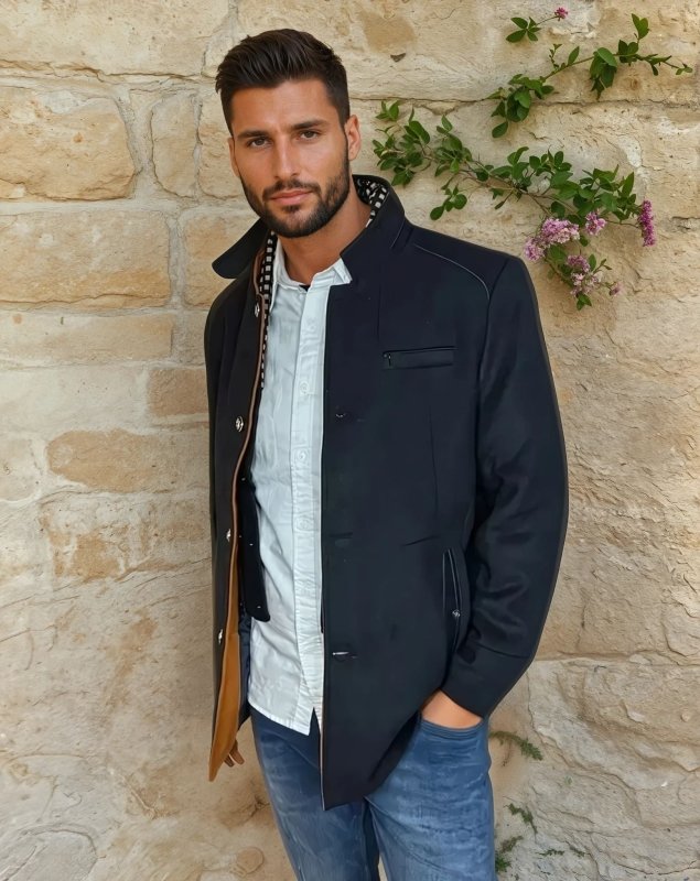 Men's Slim Fit Mid-Length Pea Coat with Removable Collar – Modern Sophisticated Outerwear for Events and Everyday Style