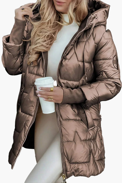 Women's Elegant Quilted Puffer Jacket with Hood – Stylish Autumn Outerwear