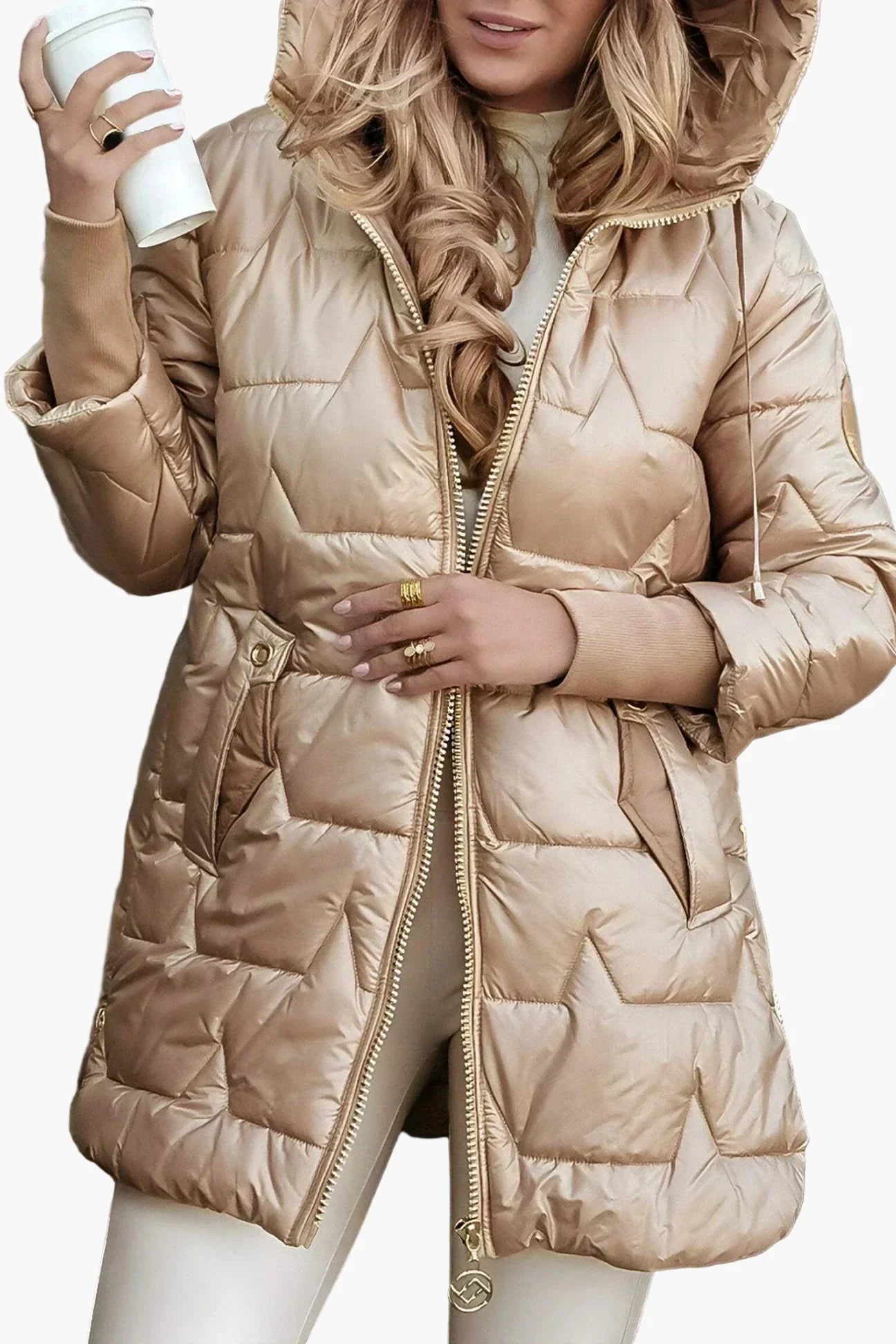 Women's Elegant Quilted Puffer Jacket with Hood – Stylish Autumn Outerwear
