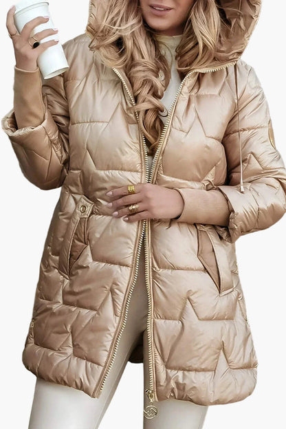 Women's Elegant Quilted Puffer Jacket with Hood – Stylish Autumn Outerwear