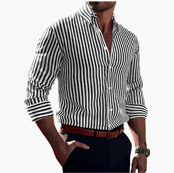 Men's Classic Striped Button-Up Dress Shirt for Business and Formal Wear
