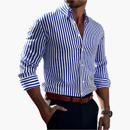 Men's Classic Striped Button-Up Dress Shirt for Business and Formal Wear