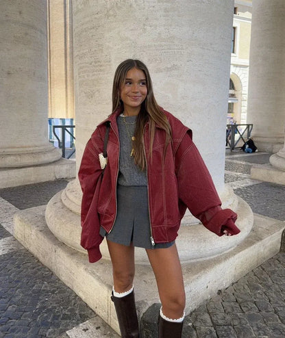 Women's Oversized Bomber Jacket – Casual Streetwear, Comfort Fit, Trendy Everyday Outerwear