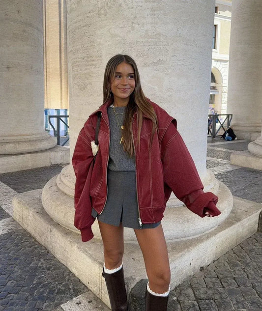Women's Oversized Bomber Jacket – Casual Streetwear, Comfort Fit, Trendy Everyday Outerwear