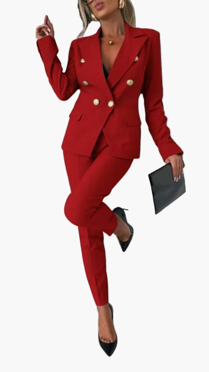 Women's Double-Breasted Business Suit with Tailored Blazer and Pants - Elegant Professional Outfit