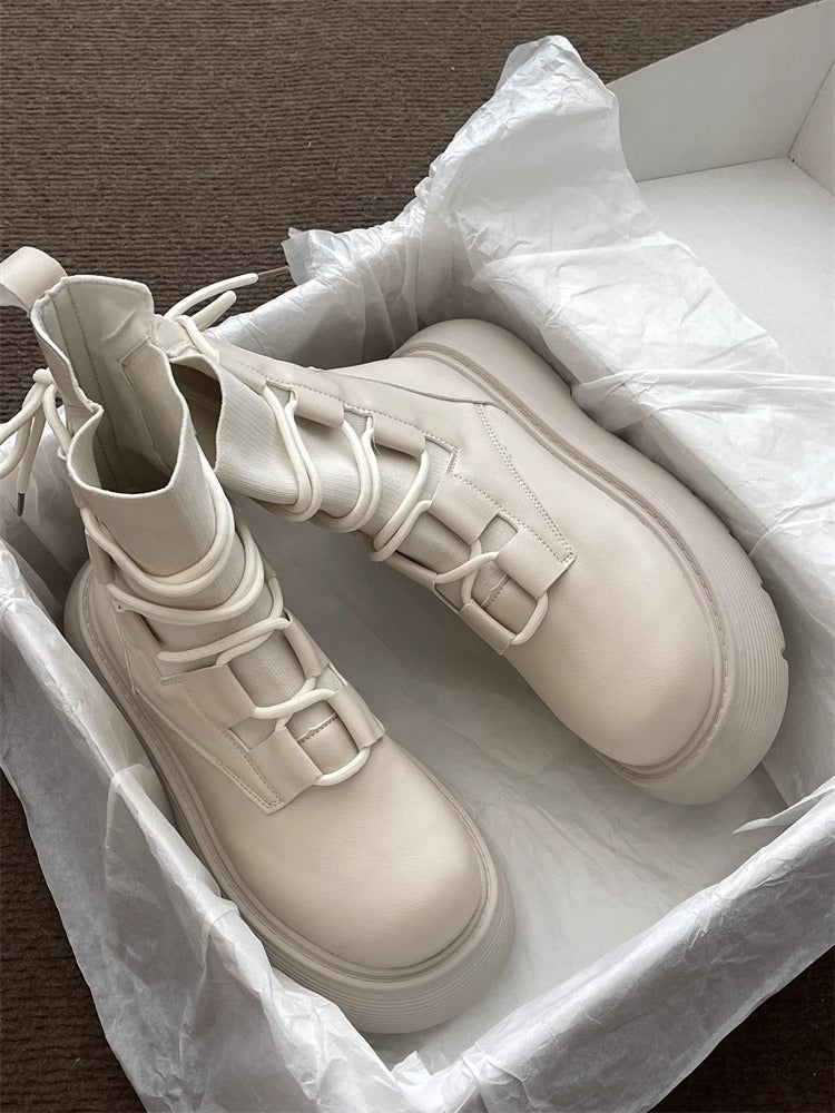 Women's Platform Lace-Up High Top Sneakers Fashion Casual Shoes