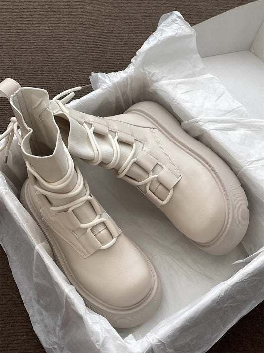 Women's Platform Lace-Up High Top Sneakers Fashion Casual Shoes