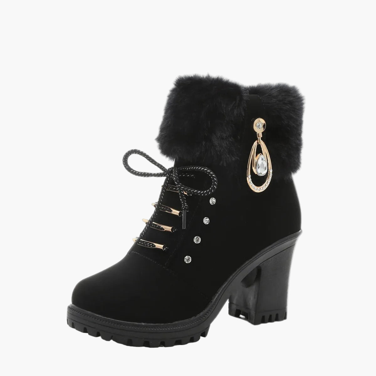 Women's High Heel Ankle Boots with Faux Fur and Lace-Up Design for Winter Fashion