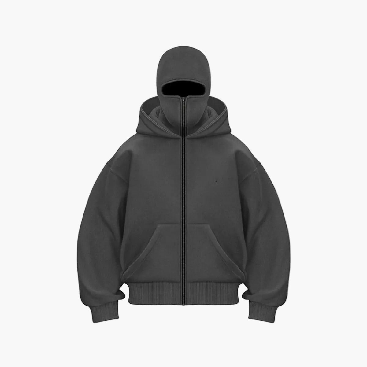 Men's Minimalist Full Zip Hoodie with Integrated Mask – Urban Streetwear Style