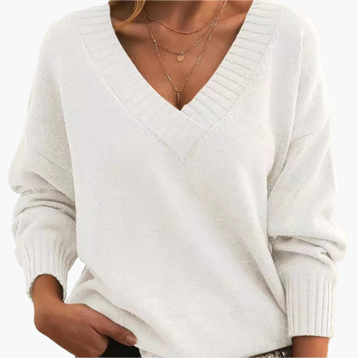 Women's Chic V-Neck Casual Sweater – Elegant Long Sleeve Pullover for Winter