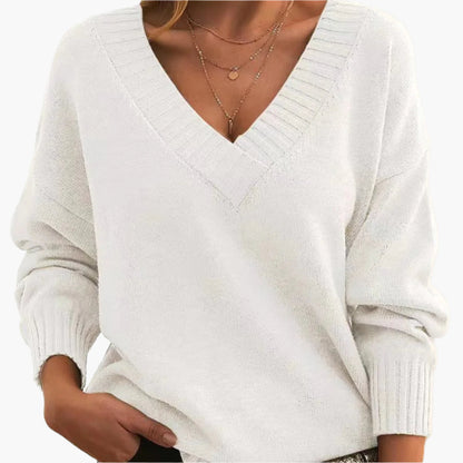 Women's Chic V-Neck Casual Sweater – Elegant Long Sleeve Pullover for Winter