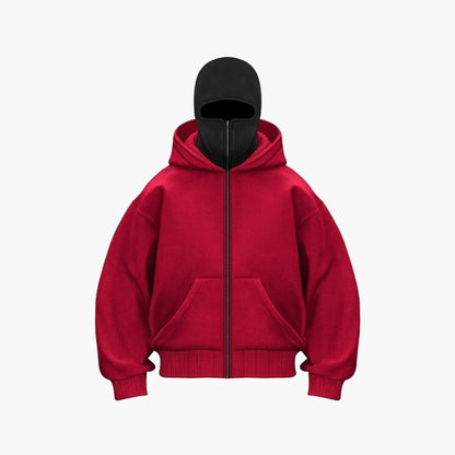 Men's Minimalist Full Zip Hoodie with Integrated Mask – Urban Streetwear Style