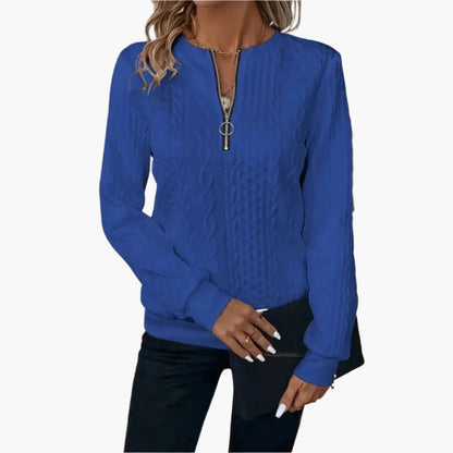 Women's Casual Cable Knit Sweater with Zipper – Elegant Pullover for Fall and Winter
