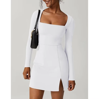 Marie – Slim Fit Square Collar Long Sleeve Dress