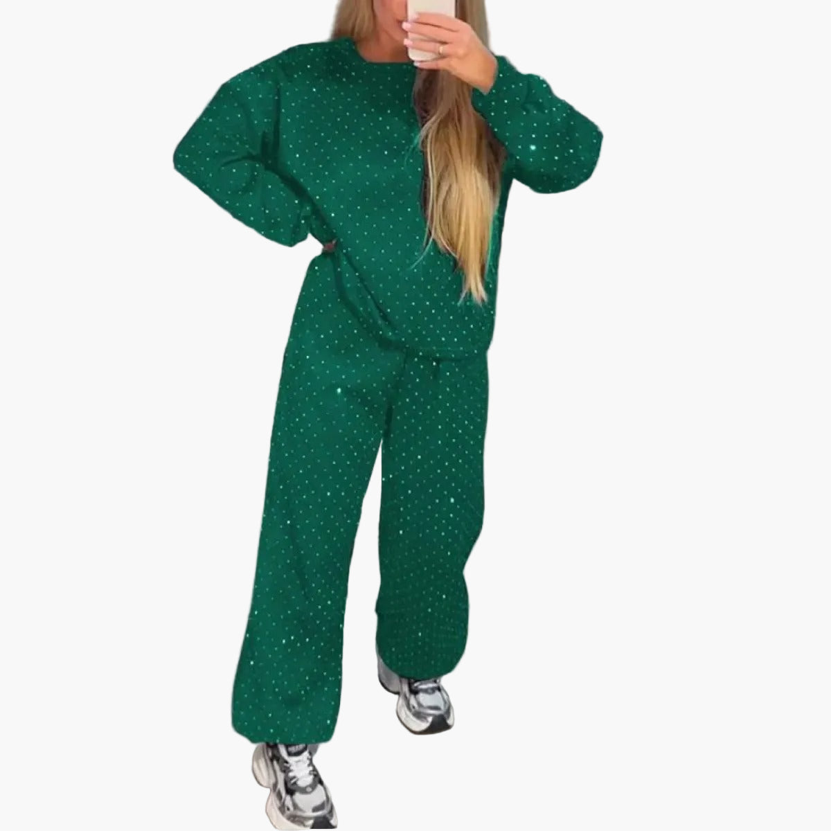 Women's Relaxed Fit Diamond Lounge Set – Chic Casual Statement Outfit