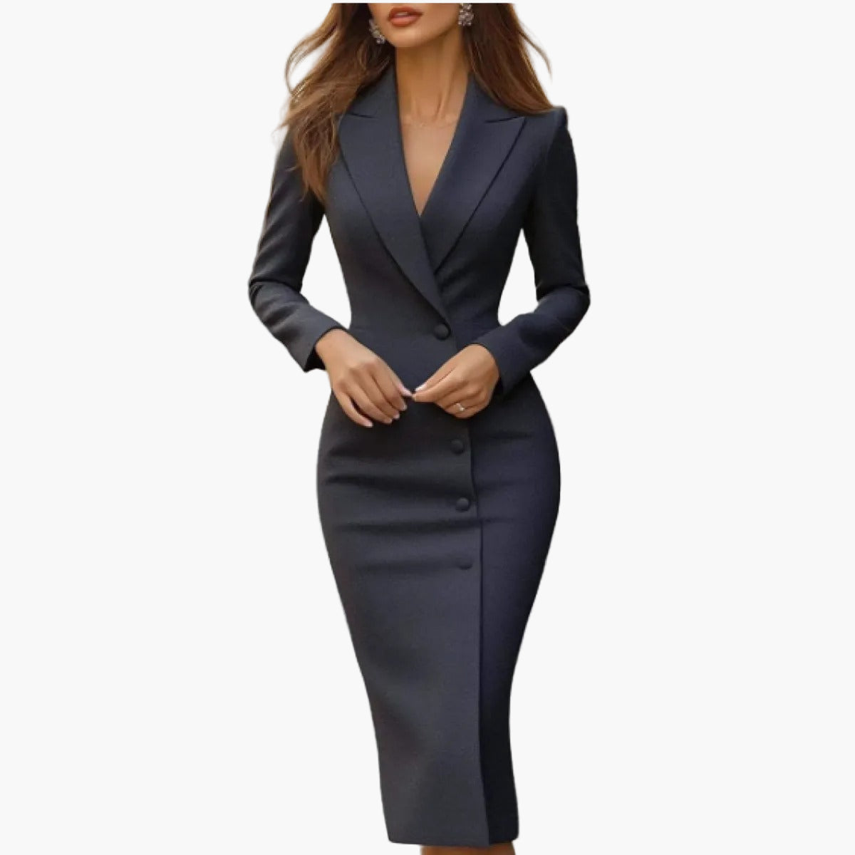 Women's Elegant Fitted Midi Blazer Dress for Office and Formal Occasions