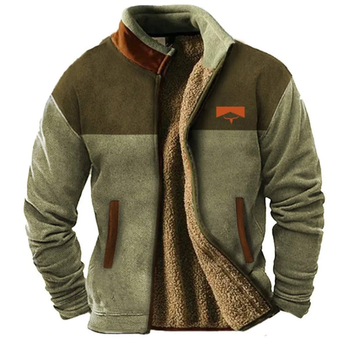 Men's Outdoor Fleece Jacket – Vintage Geometric Style, Casual Urban Appeal