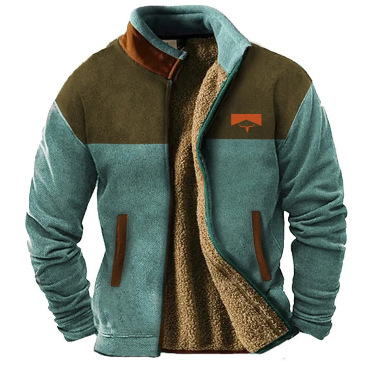 Men's Outdoor Fleece Jacket – Vintage Geometric Style, Casual Urban Appeal