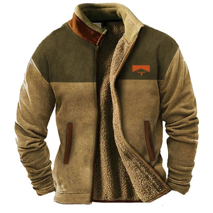 Men's Outdoor Fleece Jacket – Vintage Geometric Style, Casual Urban Appeal