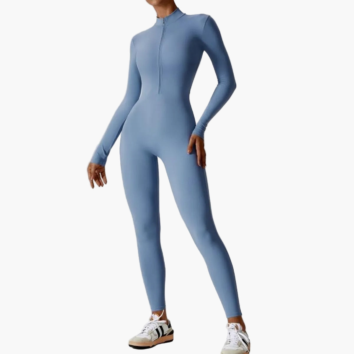 Women's Long Sleeve Athletic Zipper Jumpsuit - Fitted Sportswear Bodysuit