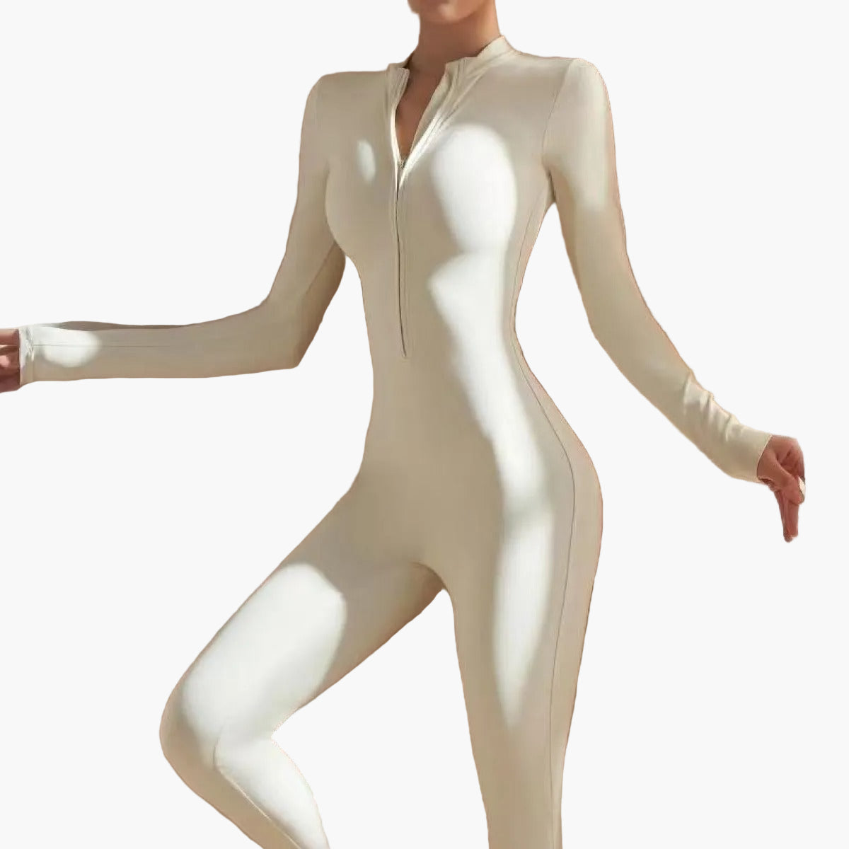 Women's Long Sleeve Athletic Zipper Jumpsuit - Fitted Sportswear Bodysuit