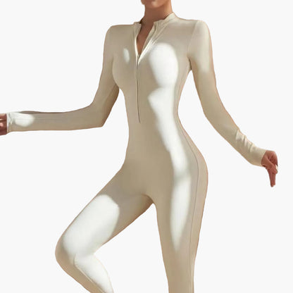 Women's Long Sleeve Athletic Zipper Jumpsuit - Fitted Sportswear Bodysuit