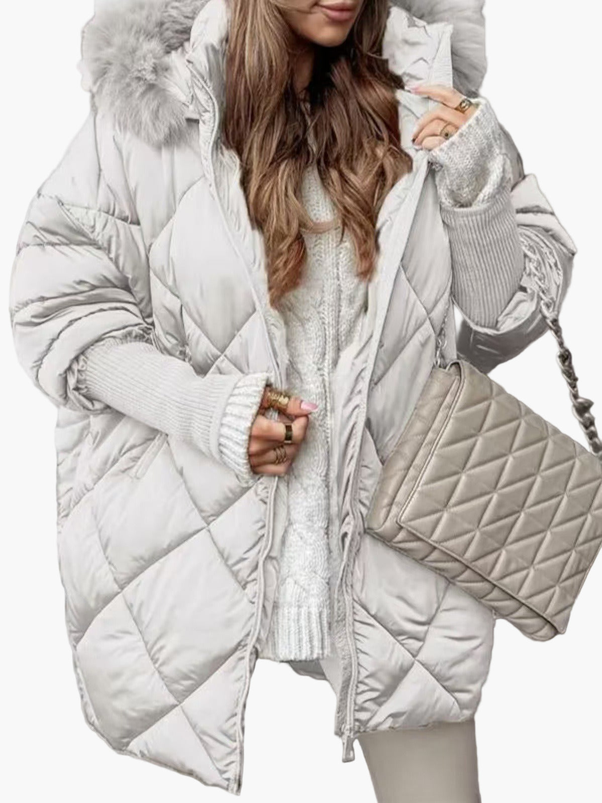 Women's Oversized Quilted Winter Puffer Jacket with Hood – Casual Warm Fashion Outerwear