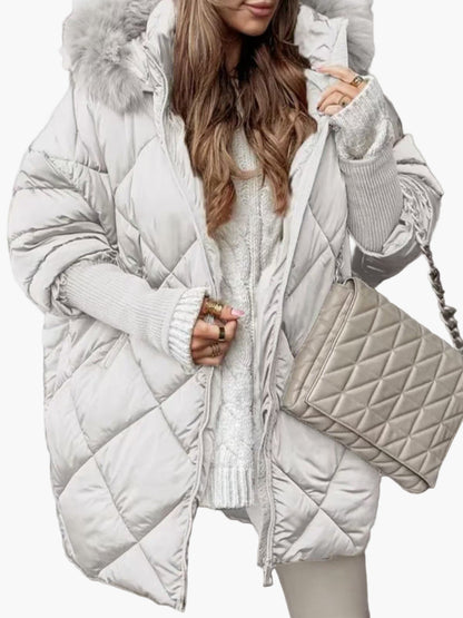 Women's Oversized Quilted Winter Puffer Jacket with Hood – Casual Warm Fashion Outerwear