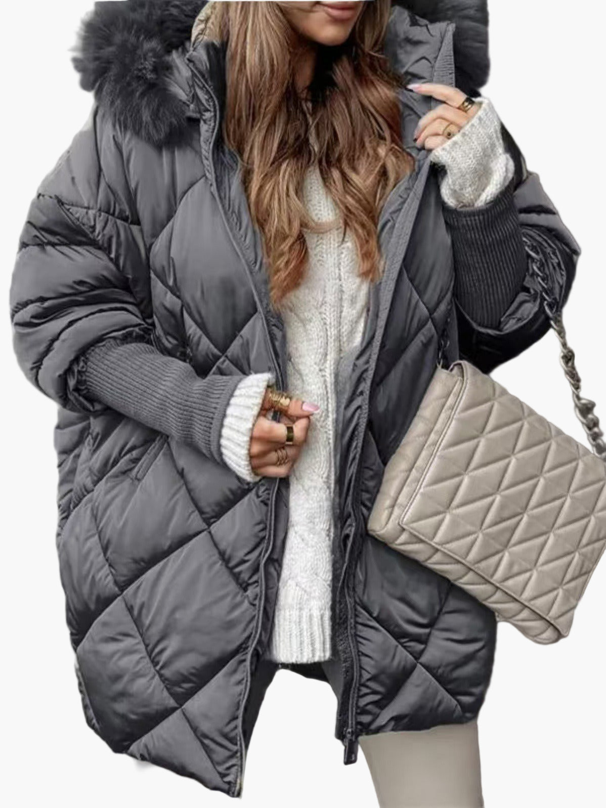 Women's Oversized Quilted Winter Puffer Jacket with Hood – Casual Warm Fashion Outerwear
