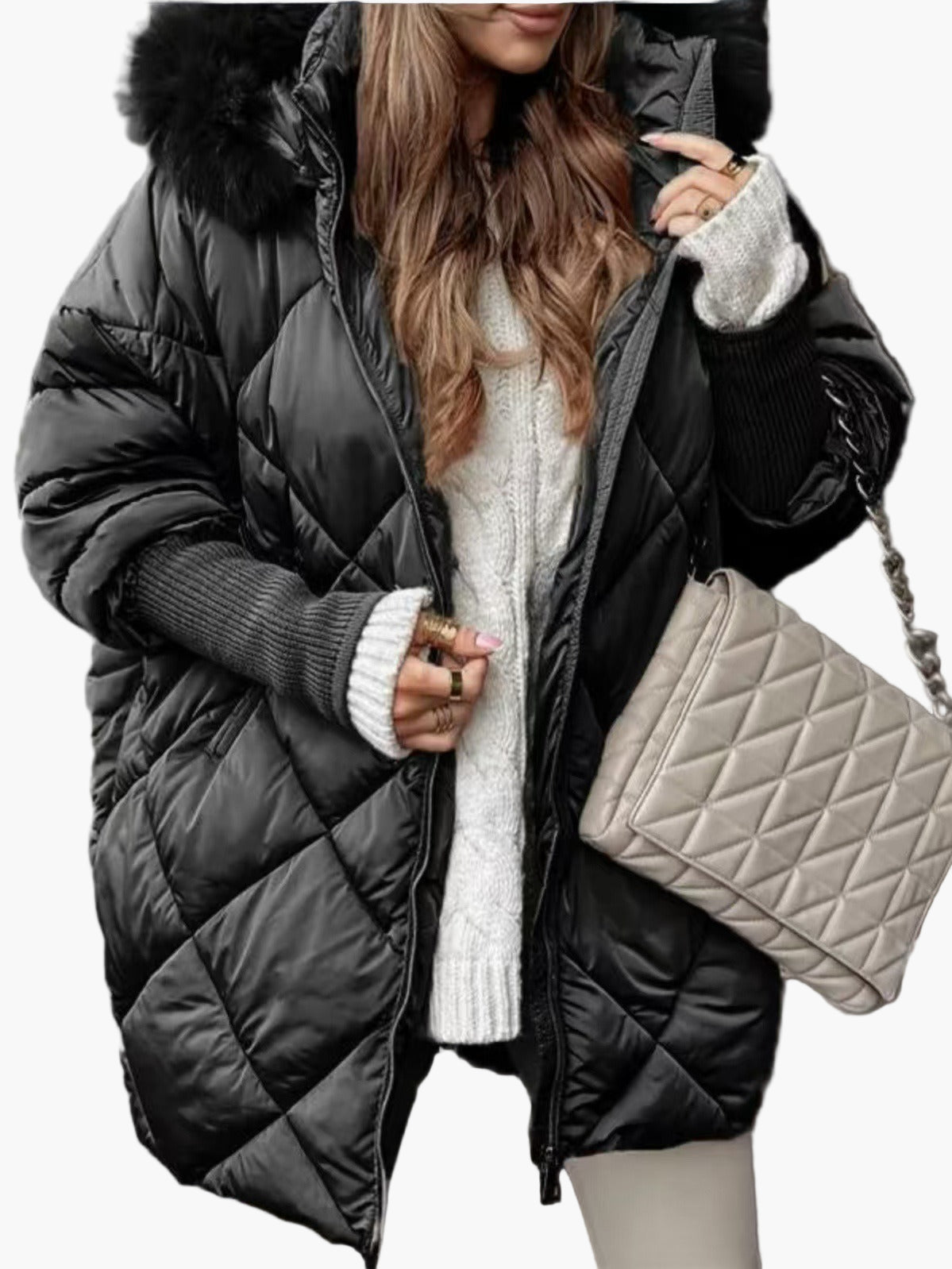 Women's Oversized Quilted Winter Puffer Jacket with Hood – Casual Warm Fashion Outerwear
