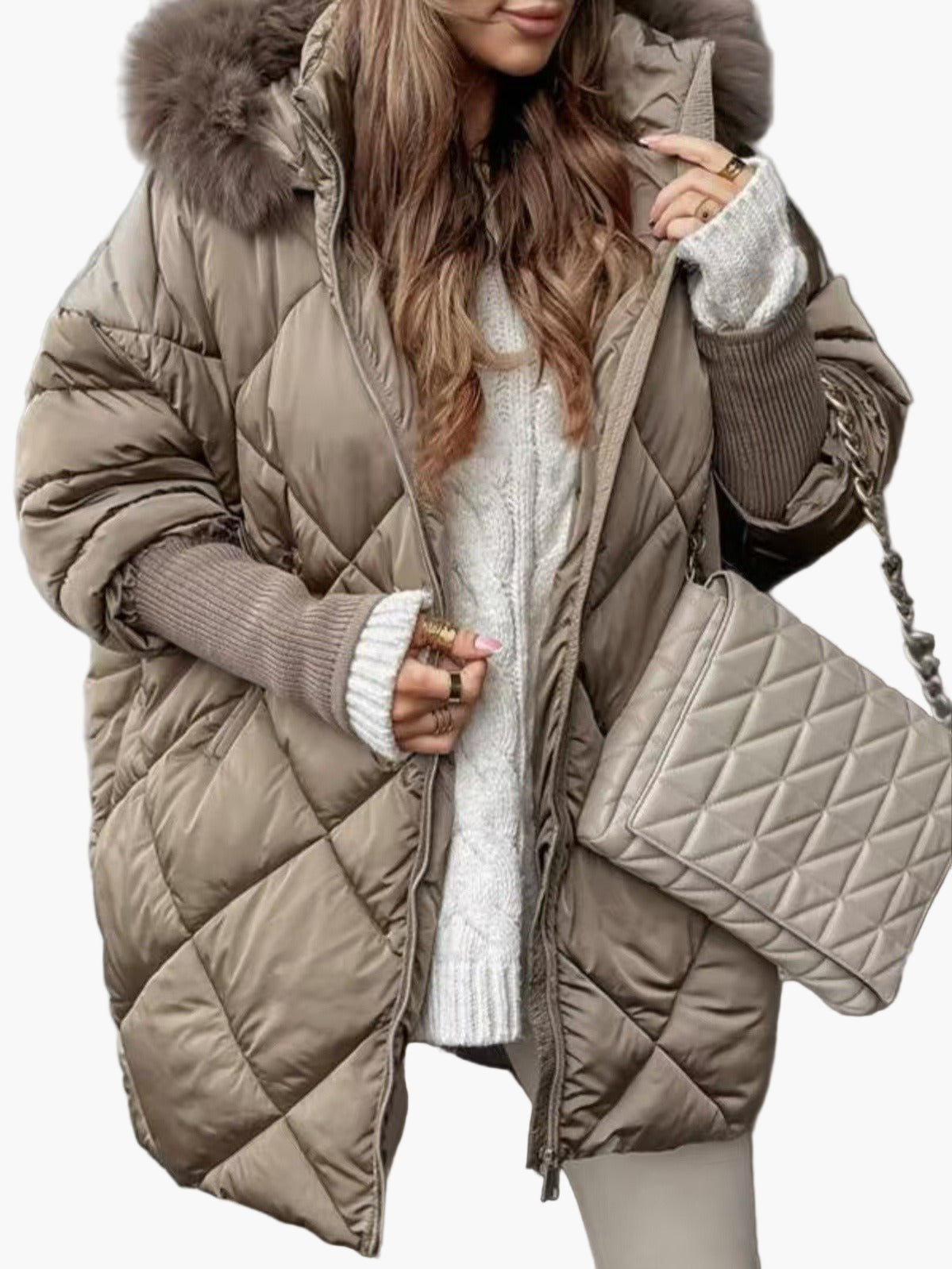 Women's Oversized Quilted Winter Puffer Jacket with Hood – Casual Warm Fashion Outerwear
