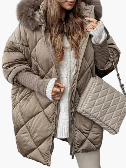 Women's Oversized Quilted Winter Puffer Jacket with Hood – Casual Warm Fashion Outerwear