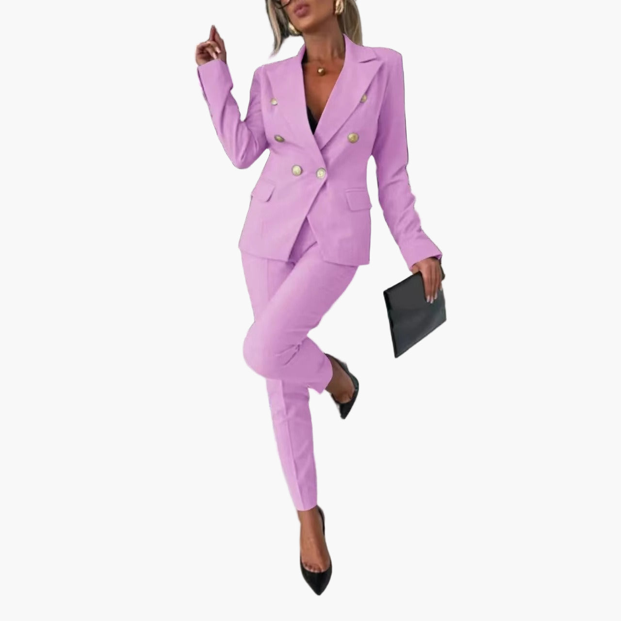 Women's Double-Breasted Business Suit with Tailored Blazer and Pants - Elegant Professional Outfit