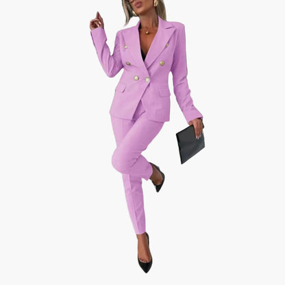 Women's Double-Breasted Business Suit with Tailored Blazer and Pants - Elegant Professional Outfit