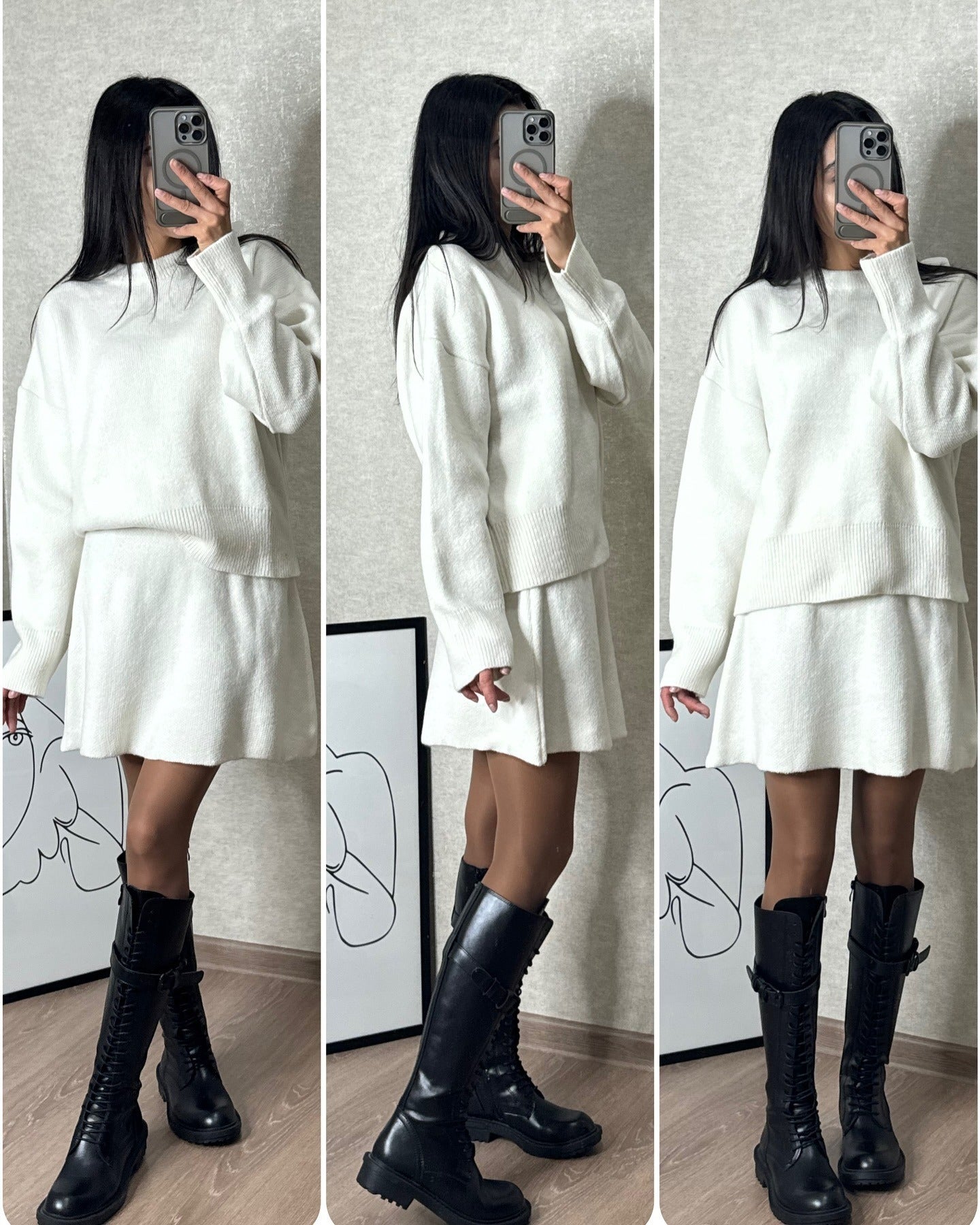 Women's Knit Sweater and Skirt Set, Relaxed Fit, Autumn Winter Casual Chic