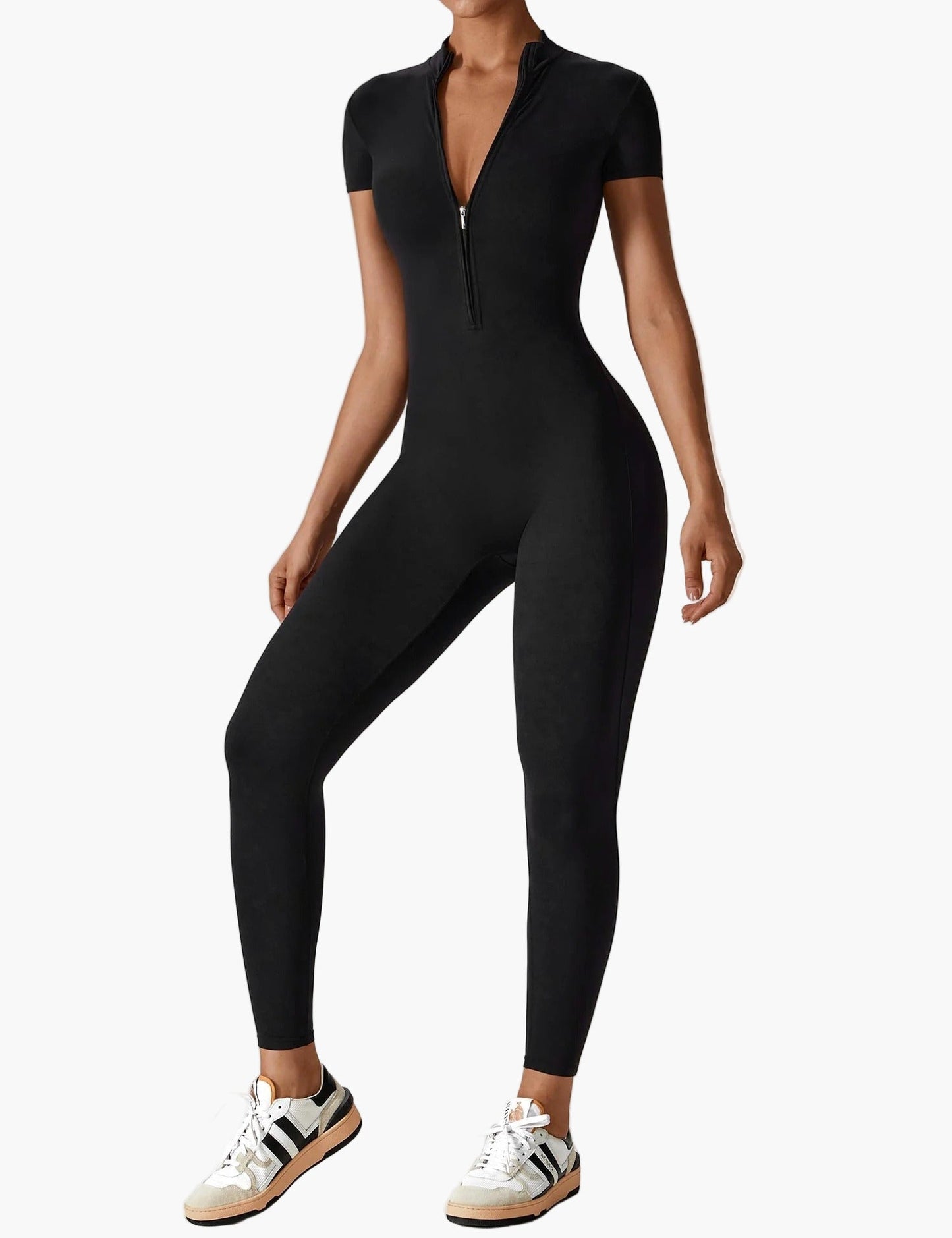 Women's Long Sleeve Athletic Zipper Jumpsuit - Fitted Sportswear Bodysuit
