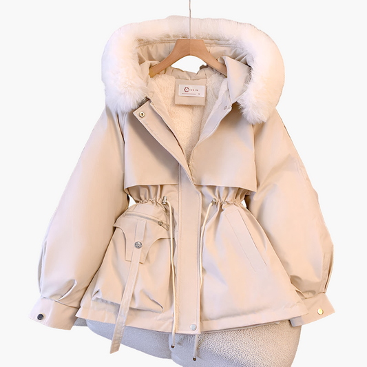 Women's Elegant Winter Parka Coat with Fleece Lining and Hood