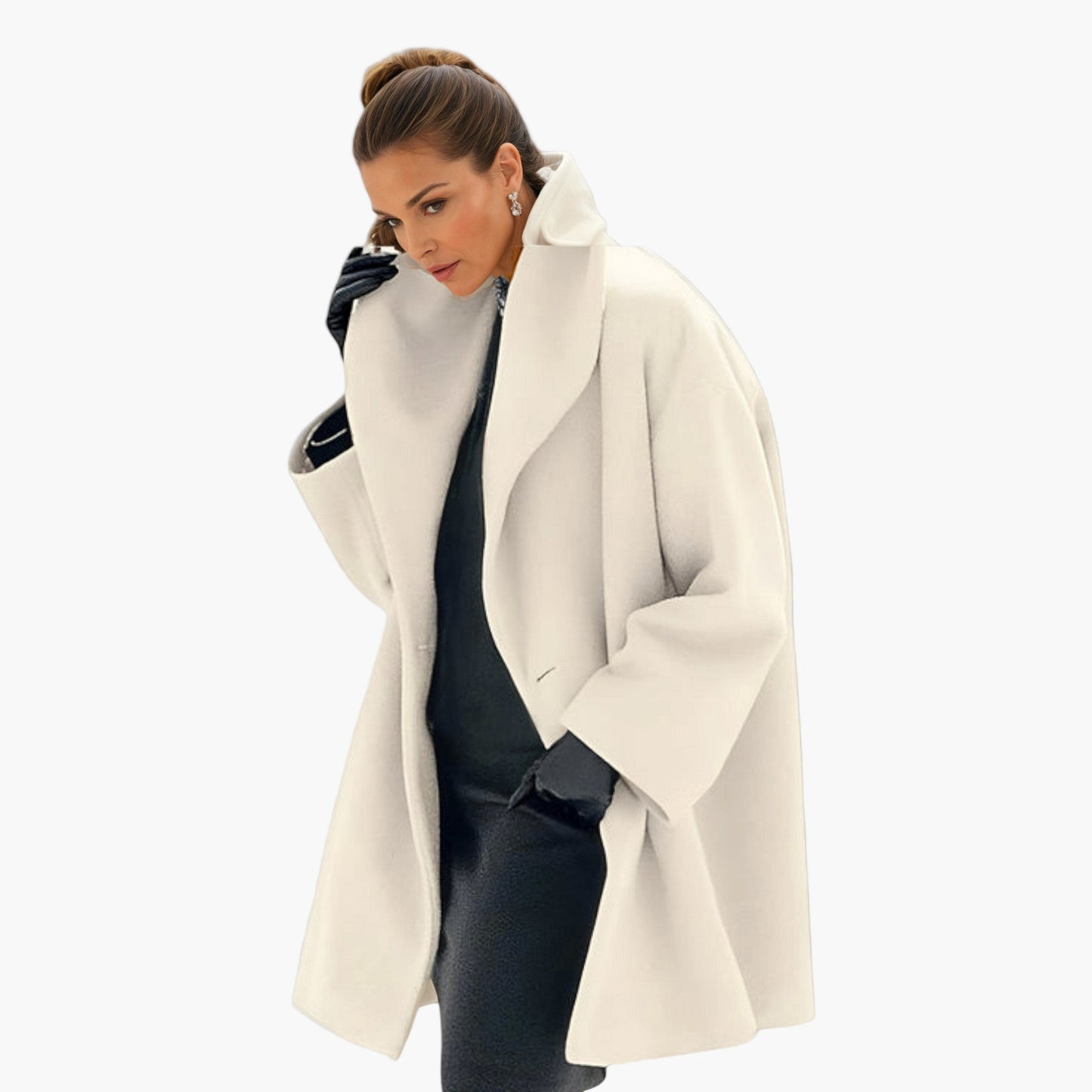 Women's Elegant Oversized Lapel Wool-Feel Coat – Modern Office & Everyday Style