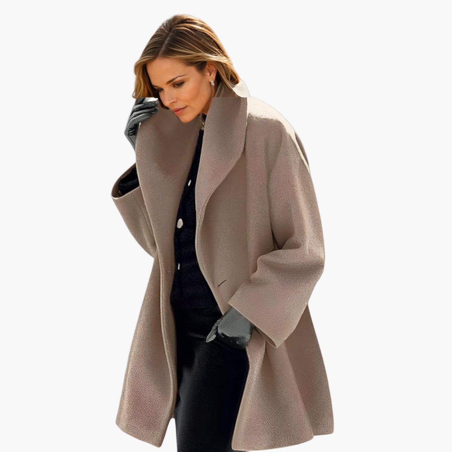 Women's Elegant Oversized Lapel Wool-Feel Coat – Modern Office & Everyday Style