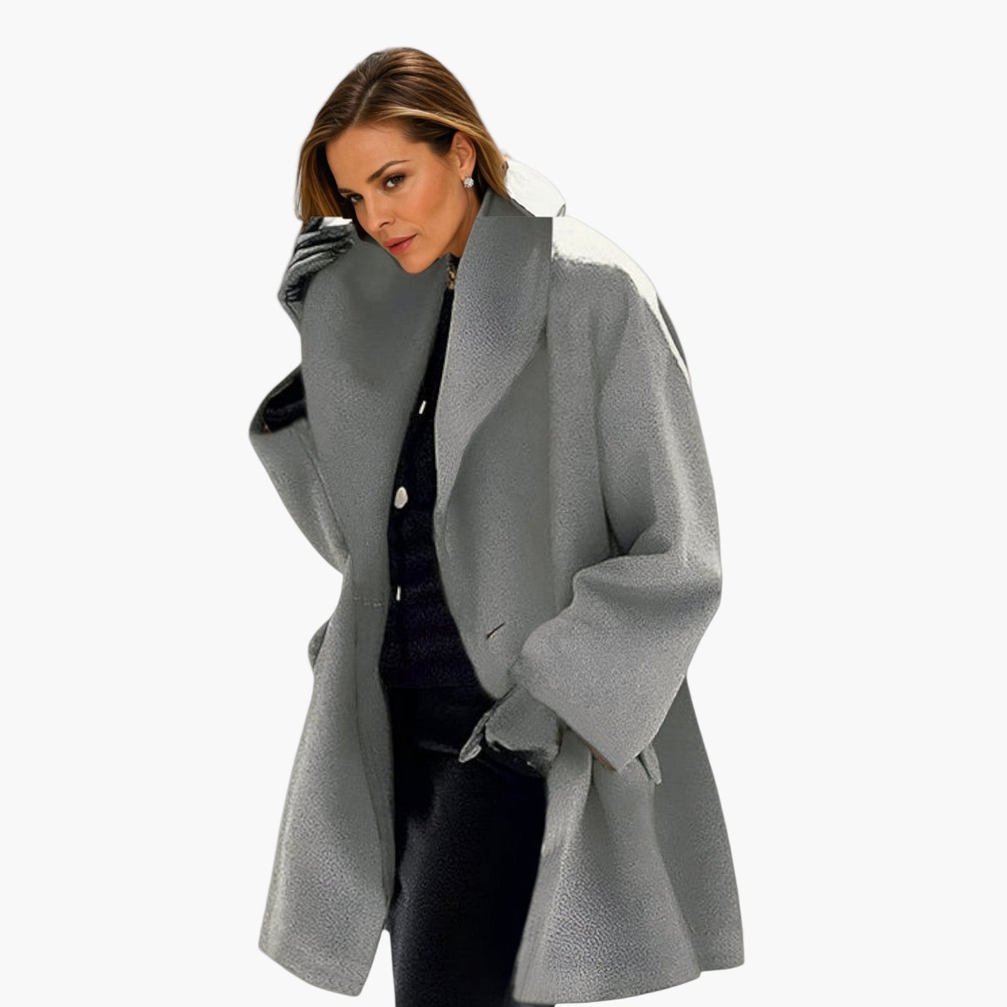 Women's Elegant Oversized Lapel Wool-Feel Coat – Modern Office & Everyday Style