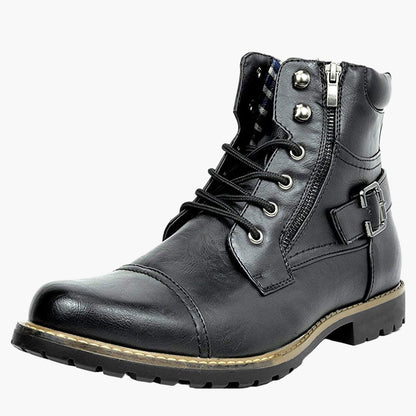 Men's Motorcycle Riding Boots – Classic Leather Style with Buckle and Lace-Up Design