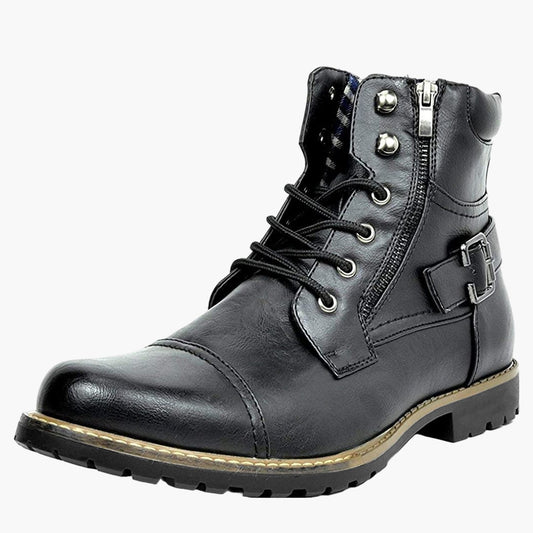 Men's Motorcycle Riding Boots – Classic Leather Style with Buckle and Lace-Up Design