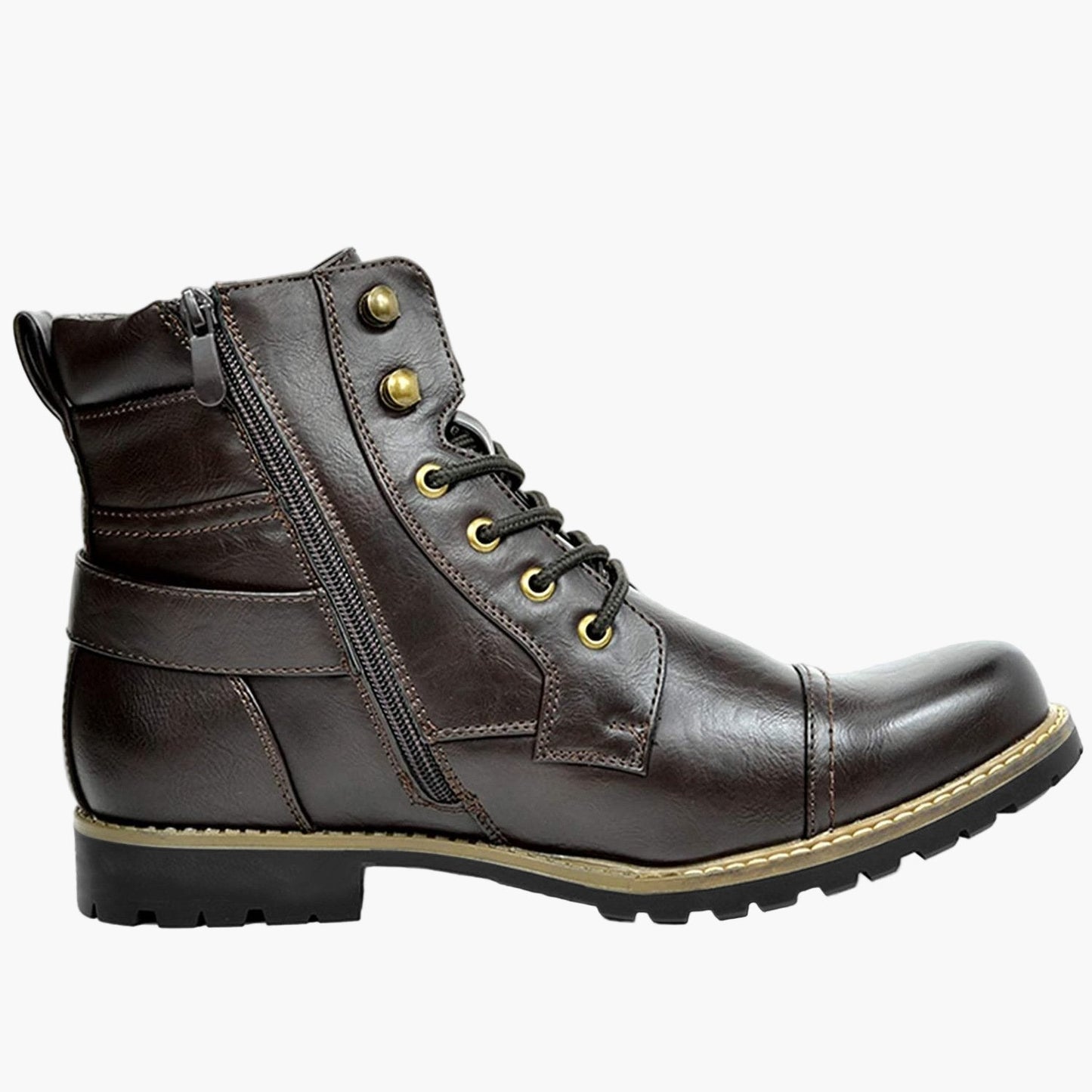 Men's Motorcycle Riding Boots – Classic Leather Style with Buckle and Lace-Up Design