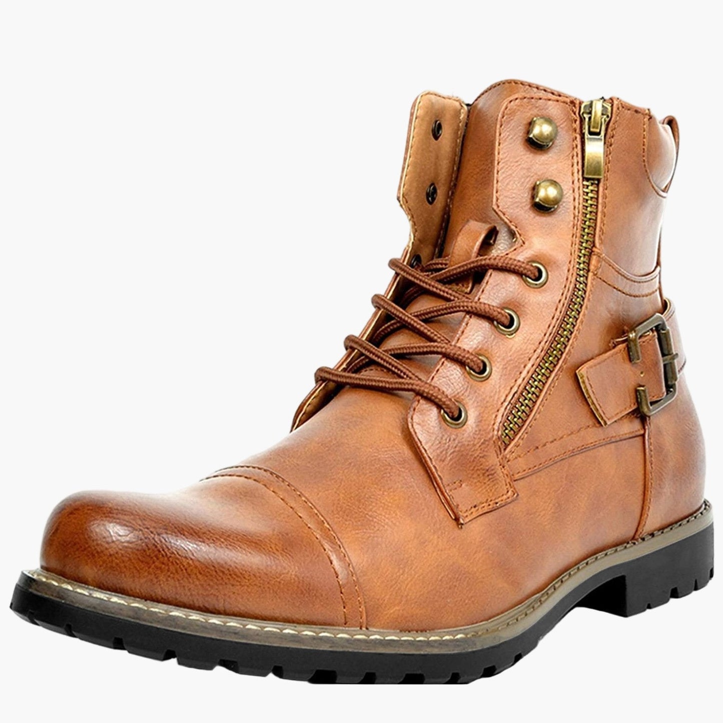 Men's Motorcycle Riding Boots – Classic Leather Style with Buckle and Lace-Up Design
