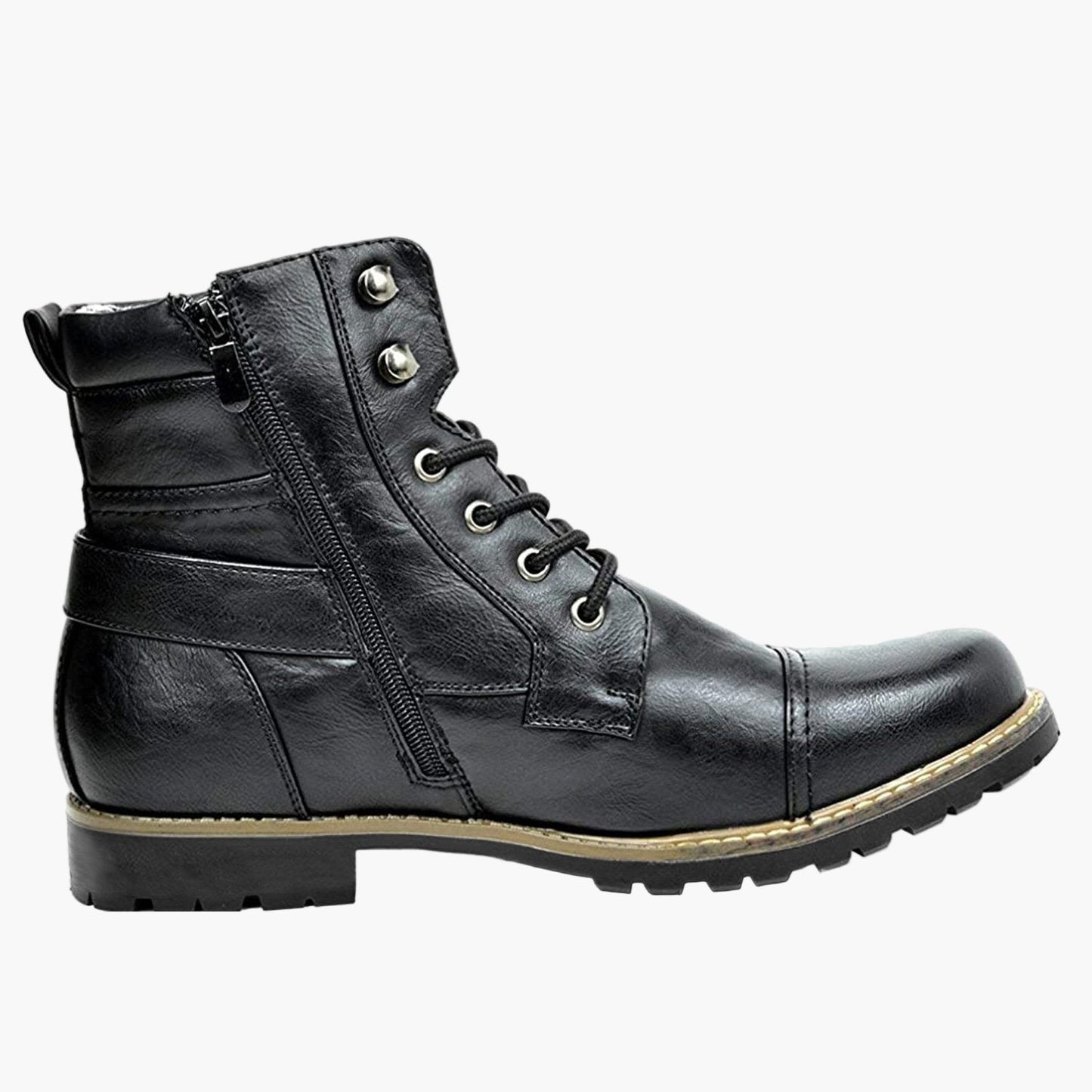 Men's Motorcycle Riding Boots – Classic Leather Style with Buckle and Lace-Up Design